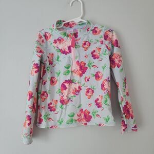 Ruffle Butts Floral 3/4 Zip Rashguard Top Size 5